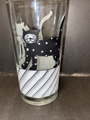 Set Of 6 Vintage Black & White Cat Highball Tumbler Drinking Glasses Bar Ware