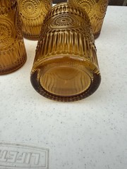 5 Vintage Tiara Amber Sandwich Glass Tumblers Indiana Pressed Water Glasses Set