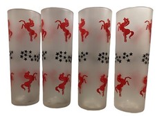 Qty 4-Libbey Red Stallion Black Stars 12oz Tom Collins Satin Glasses MCM