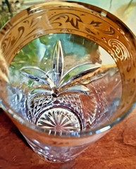 Set of 4 Crystal 24k Gold Rim Stemmed Etched Champagne Glasses Riccio Italy 7″