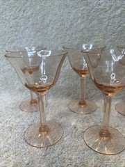 6 Pink Vintage Depression Swirl Optic Champagne Sherbet Glasses Set