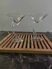 Vintage Martini Glass pair Royal Caribbean asymmetrical stemware Libbey