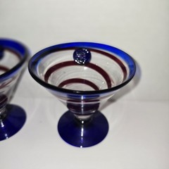 2Kosta Boda Hand Blown Royal Caribbean Martini/Margarita Glass Cobalt Blue Swirl