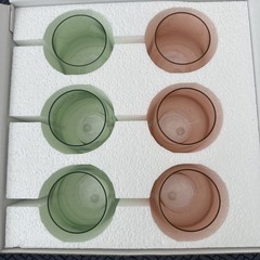 6 Estelle Signed, Hand-blown Stemless Wine Glasses. Mint &Blushed Color With Box