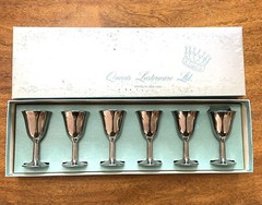 Queen’s Lusterware Cordial Set Of 6 Silver Tone Original Box MCM **