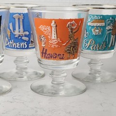 1959 Libbey Int’l World Cities of the World MCM Pedestal Cocktail Glasses Set 5
