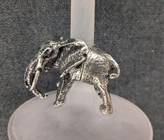 Wine Glass With Pewter Elephant Figurine Hand Blown Glass with Frost stem France
