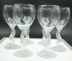 – ONE – Lenox Swan Lake Water Wine Goblet Glasses Frosted Stems 7 5/8″
