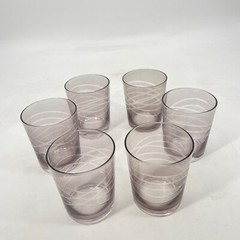 Lot of 6 Pier 1 Old Fashion Lowball Cocktail Glasses Etched smokey grey stemless