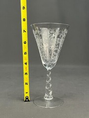 6 Fostoria MAYFLOWER 7 3/8” Water Goblets #6020 Stem Etched Cornucopia: MINT