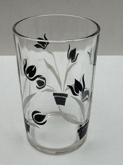 Vtg Rippled Swanky Swig Juice Glass Black & White Tulips