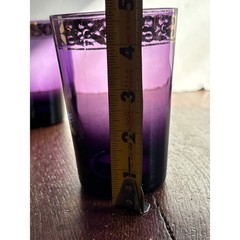Vintage Amethyst Purple Glass Tumblers Gold Filigree Trim Set of 4 MCM Barware