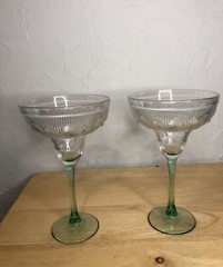 Set of 2 Vintage CRISTAL D’ARQUES-DURAND Green Stem Sombrero Margarita Glasses