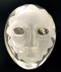 Vintage Mardi Gras Mask Trinket Dish + Lid Royal Crystal 24% ITALY 4” Egg Shape