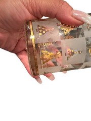 Culver Mid-Century Christmas Highball Glasses Set Of 4 Gold Trees Frosted Square