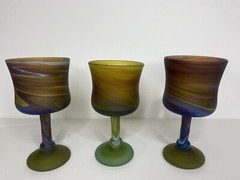 SIX HEBRON Hand-Blown Phoenician Glass Wine Goblets Matte Satin Multi ColorSwirl