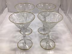 Set 4 Champagne /Tall Sherbet Wildflower Clear W/ Gold Trim by Cambridge Crystal