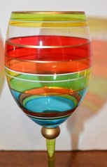 Festive Stripe Tall Stemmed Wine Glasses Goblets 9″ Gold Rim Hand Painted