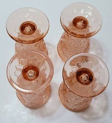 Set 4 Tiara Pink Sandwich Indiana Glass 6.25 Footed Ice Tea Tumblers Glasses Vtg