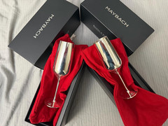 MAYBACH Set of 2 Wine Glasses Silver Tone Clear Glass w/ brand New !!