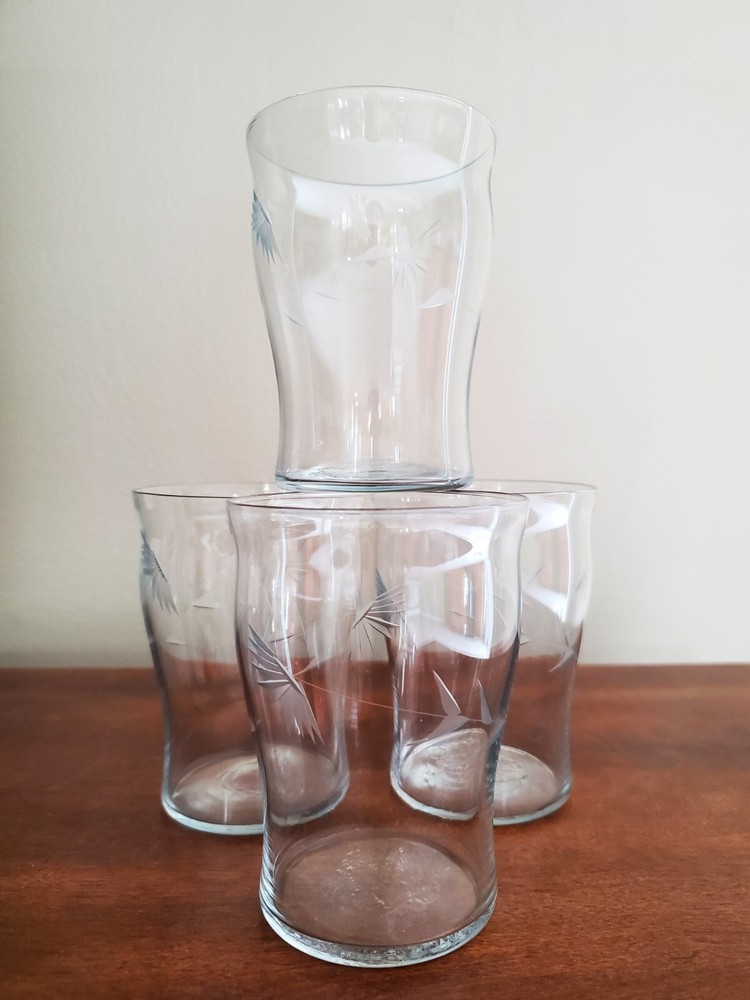 Flower Cut Clear 9 Oz Flat Tumbler Glass Set of 4