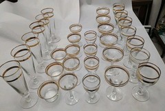 Libbey 22K Vtg Etched Gold-Trimmed Glass Goblets (31) Misc Designs/Style #3700-4