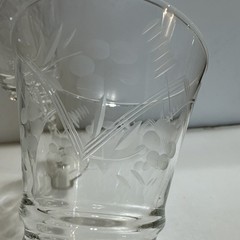 Clear Etched Floral Cut Glass Wine Glasses, Set of 2 Stemmed Goblets 8″