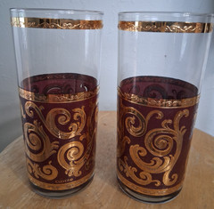 MCM Culver EBONY BAROQUE Red Gold Highball Tumbler Glasses 12 oz Set of 2