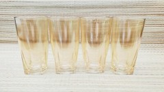 Peach Luster Tumblers Swirl Mid Century Drinking Glasses Square Bottom Set of 4