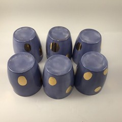 Holland Mold Blue Ceramic Cups Gold Trim and Polka Dots (6) 3.25″ H Hobby Piece
