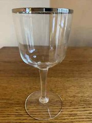 SET OF 6 Mid Century Mod Silver Platinum Rim 6-oz White Wine Glasses