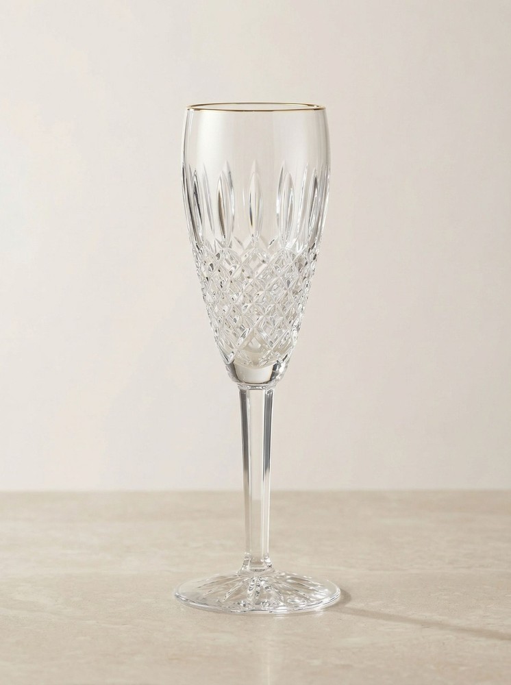 Waterford Crystal Lismore Gold Rim Champagne Flute 8.5” Excellent Cond SET/2