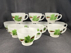 VTG Set 11 Gay Fad Green Ivy Punch Cups Frosted Hazel Atlas Federal Glass