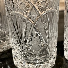 Pasabahce 4 Highball Glasses Cut Crystal Stars Arches Crisscross 5 3/4″ 10 Oz