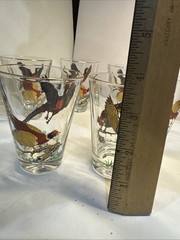 6 Hazel Atlas Pheasant Bar Glasses Old Fashion Ned Smith Game Birds 3 -5/8″