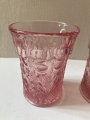 2 VTG L E Smith Glasses Pink Tiger Lily Drinking Drink Ware Glass 4.25”T 3.25”W