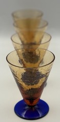Vintage MCM Amber Crackle Glasses Cobalt Blue Foot – Morgantown Style Set of 4