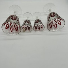 4 Vintage VMC Reims French Crystal Harlequin Glasses 2 Wine 2 Cordial