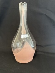 Mid Century Modern Pink Frosted Etched Glass Pitcher