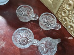Vintage Crystal Punch Cups W/ Handles Starburst Pattern Set Of 4