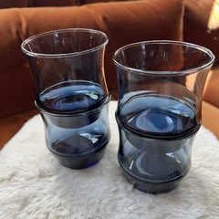 Vintage Libbey Glass Tumblers SET OF 4 Apollo Blue 3 1/4″ Tall Holds 6 oz
