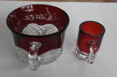 Antique Red Ruby or Cranberry Glass; Tiny Mug/ Toothpick Holder & LAURA Teacup