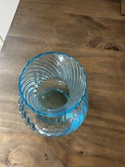 Vintage Light Blue Swirl Glass Carafe Or Vase 6”T