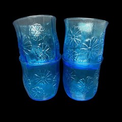 Spring Song Daisy Anchor Hocking Aqua Blue Glass Juice Tumbler Raised Design