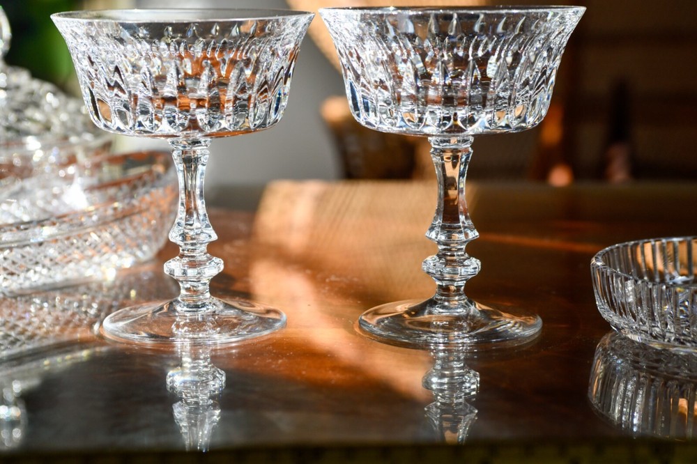 Pair of 2 Crystal Gorham De Medici Champagne Tall Sherbet Coupe Glasses Wedding