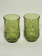 Vintage Anchor Hocking Heritage Hill Juice Glass Set Bullseye Avocado Green 4″