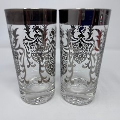 Vintage Kimiko Silver Rim Highball Glasses MCM Guardian Knight Shield Set of 4