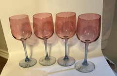 Colorati Italy Pink Wine Glasses Blue Stem Set of 4 Italian Art Glass Goblets