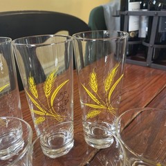 Vintage Autum Gold Wheat Decal Glasses. Lot Of 8