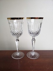 Wedgwood Crystal Set of 2 Royal Gold Water Goblets – 8 7/8 In Tall – Signed